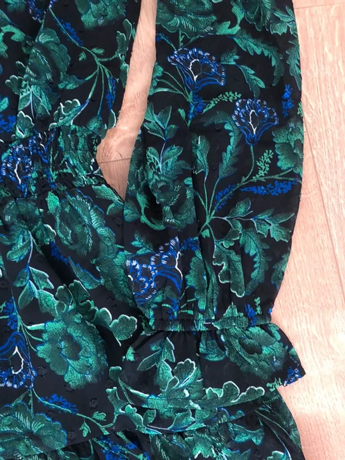 Robe verte noir motifs fleurs manches longues - photo numéro 4