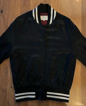 Blouson Teddy Sandro Noir Taille S - Tigre Brodé au Dos, TBE