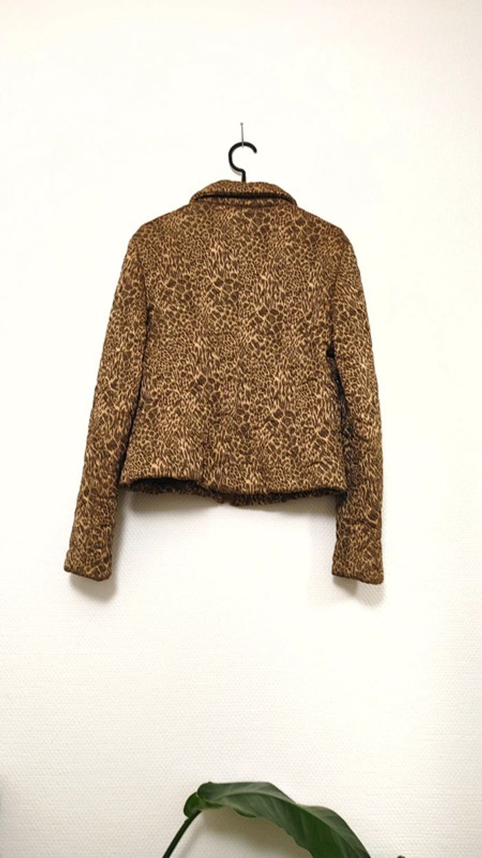 Très belle ensemble veste matelassé chaude imprimer doré style animal léopard en soie laine viscose - photo numéro 5