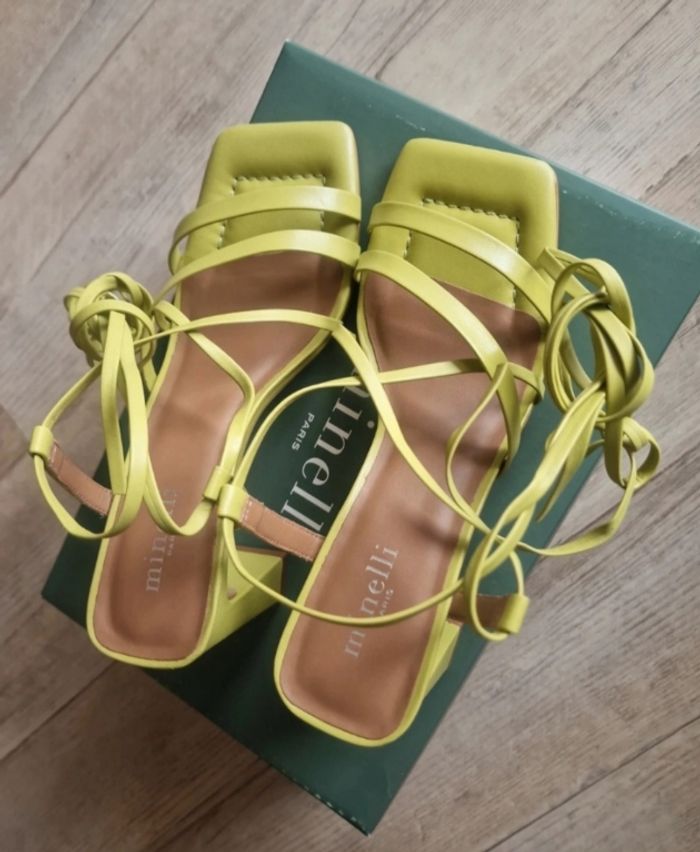 Spartiates cuir à talon pistache Minelli - photo numéro 4