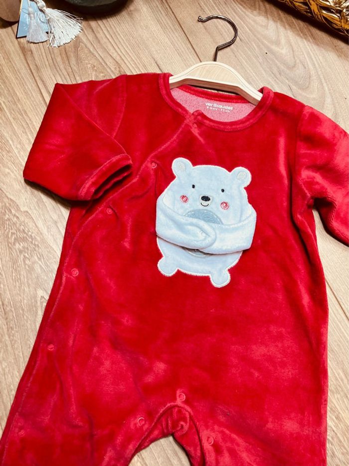 Taille 9 mois pyjama de Noël velours garçon vertbaudet rouge * ours * 💙 - photo numéro 2