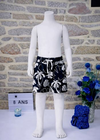 Short imprimé tropical gris et blanc Garçon taille 8 ans marque Vertbaudet 🎸