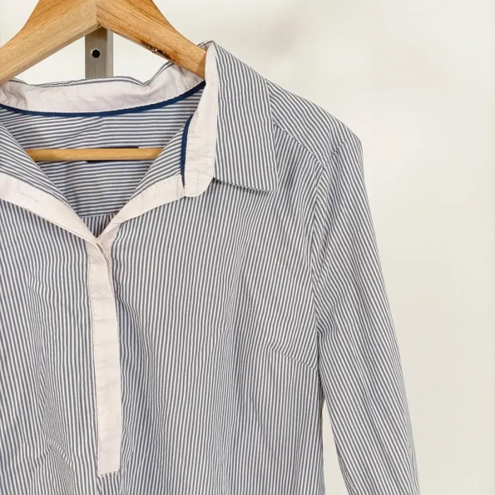Chemise rayée bleue Happy D. by Damart T.46 coton stretch à col blanc et manches longues A1235 - photo numéro 3