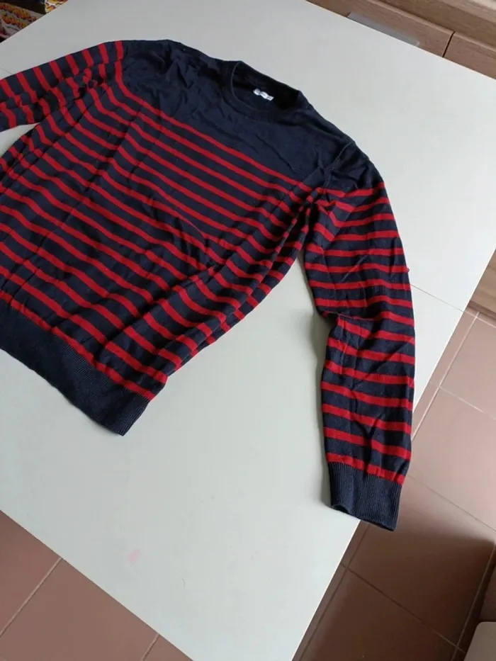 Pull rayé rouge bleu marine Gémo taille xxl - photo numéro 3