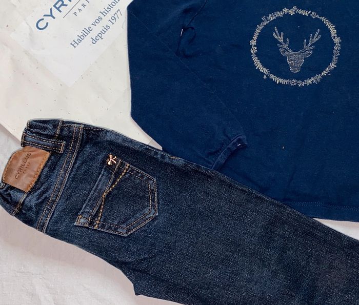 lot jeans + tshirt Cyrillus bon état 4 ans - photo numéro 3