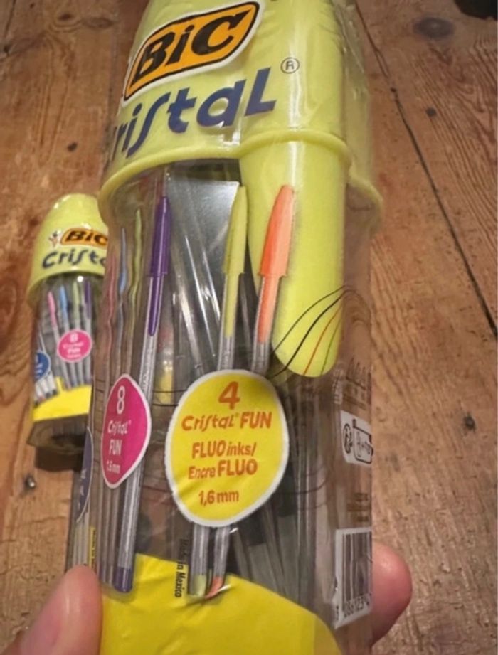 Lot de 3 - Pot coffret Bic Cristal Fun Original Fluo 60 stylos billes multicolores couleurs - photo numéro 4