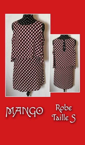 Robe à volant motif géométrique bordeaux noir crème taille S Mango