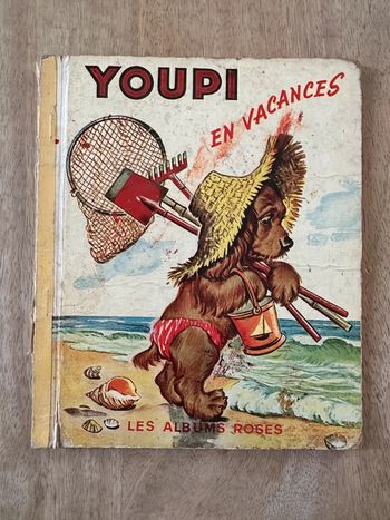 Youpi le cocker en vacances avec Caroline - livre bd album ancien roses Hachette