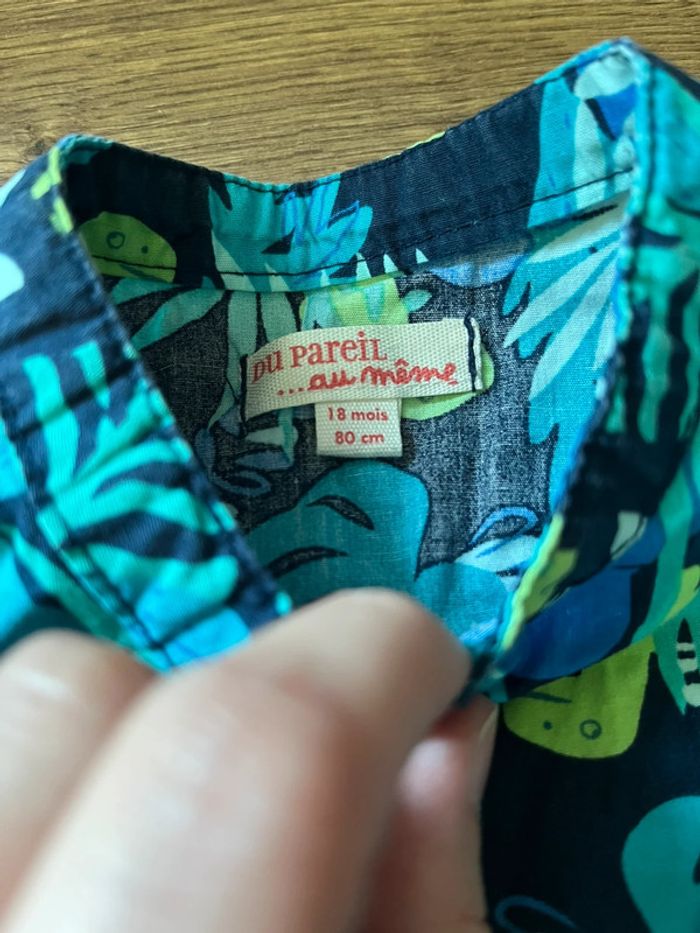 Chemisette fleurie noir bleu vert garçon 18 mois DPAM - photo numéro 2