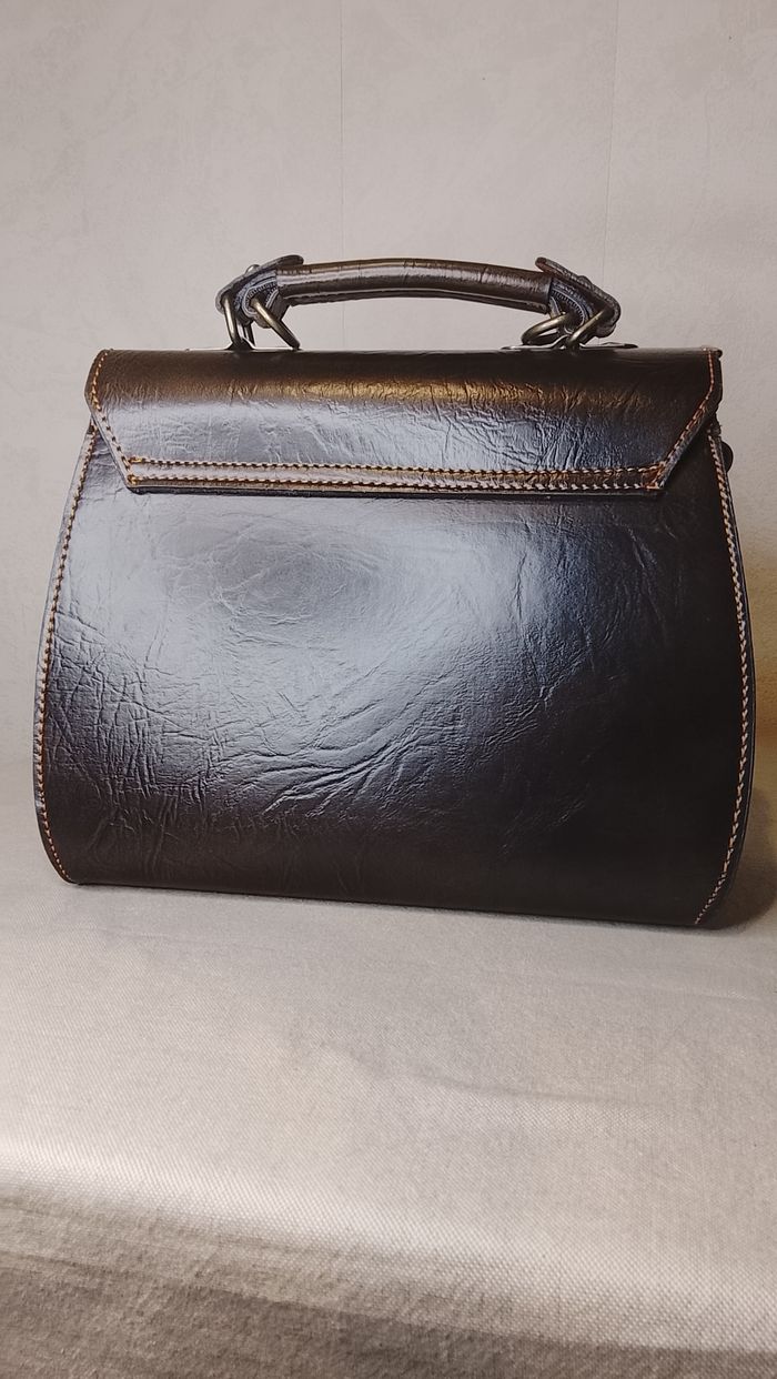 Cartable en cuir véritable marron - Vintage avec bandoulière - Neuf - photo numéro 9