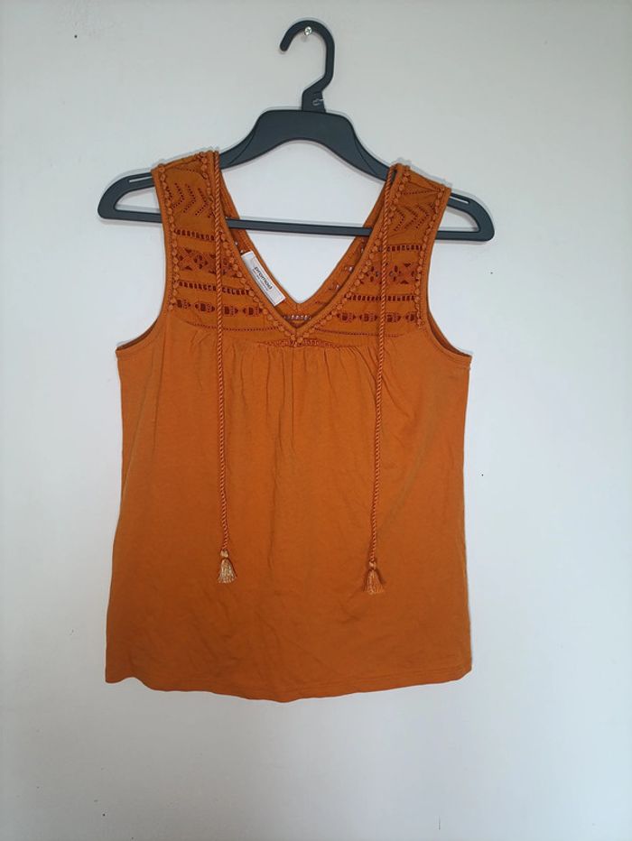 Débardeur orange brodé à pompons – Promod – Taille XS
