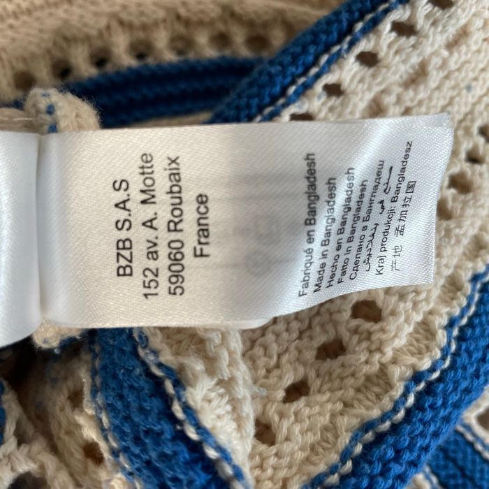 Pull ajouré coton rayé bleu blanc écru BZB taille L 100 % coton maille printemps été légère V060 - photo numéro 10