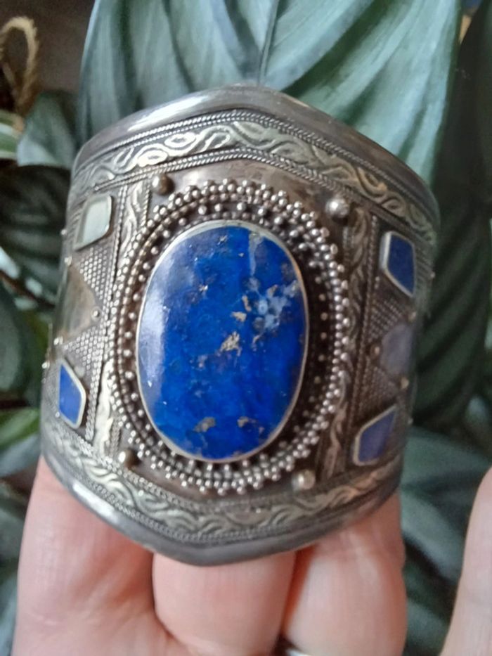 Manchette vintage en argent et lapis lazuli