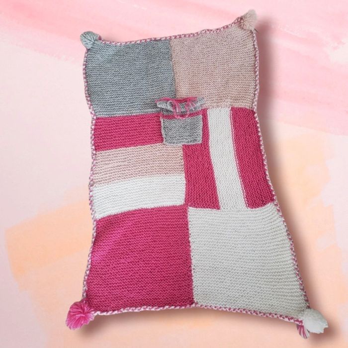 🌴 Plaid couverture fait main rose blanc avec pompon