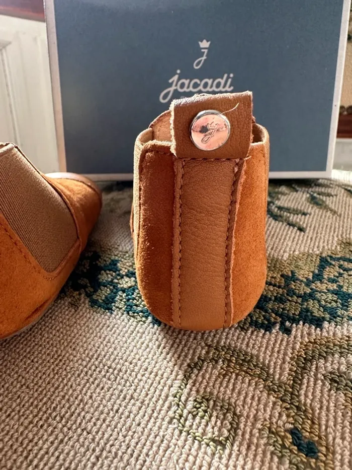 NEUF Jacadi chaussons pantoufles chaussures marron camel cuir 17 bébé François col naturel garçon - photo numéro 4