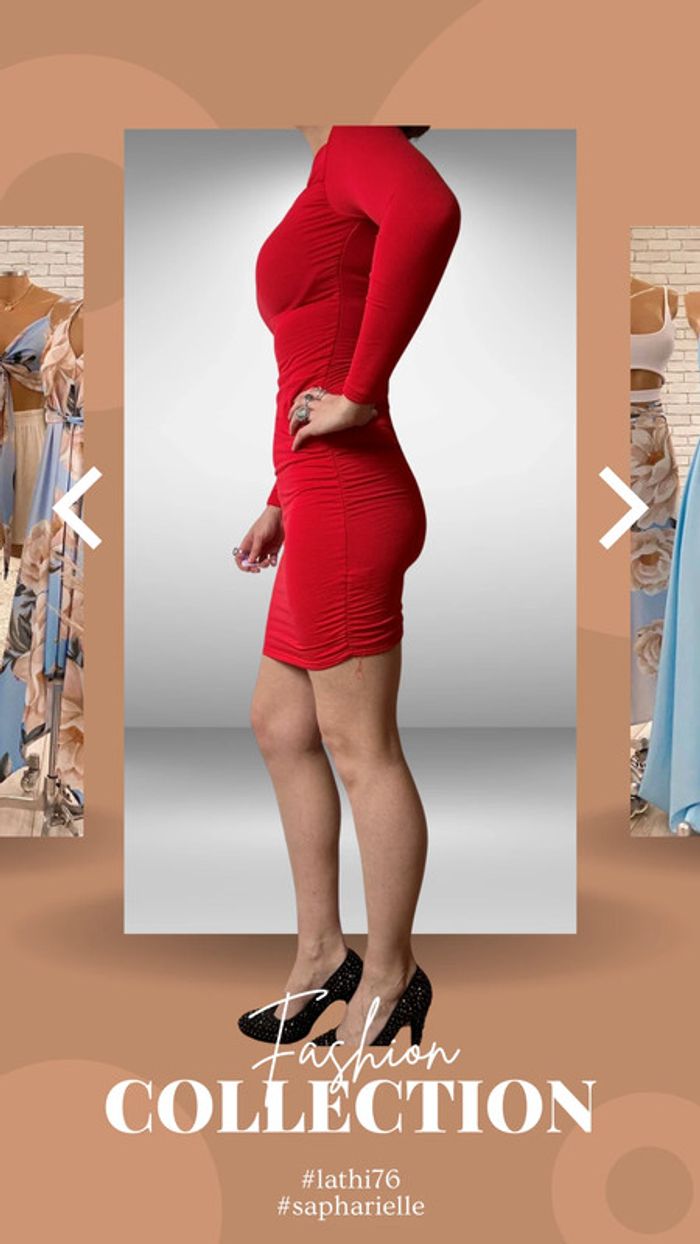 Robe rouge sexy et moulante froncée au dos - photo numéro 2