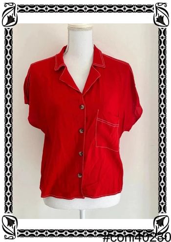 Blouse Manches Courtes Rouge Bershka - Taille 36