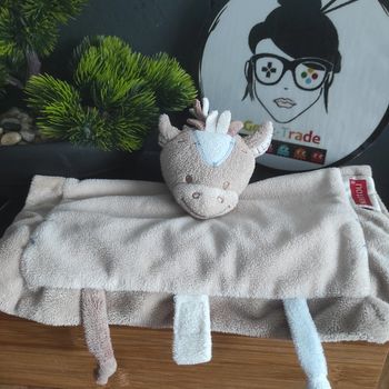 Doudou Plat Poney Cheval ane Beige Bleu Nattou Noa Croix #geektradedoudou