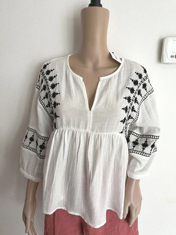 Blouse, tunique, chemisier blanc et noir taille S, 100% coton