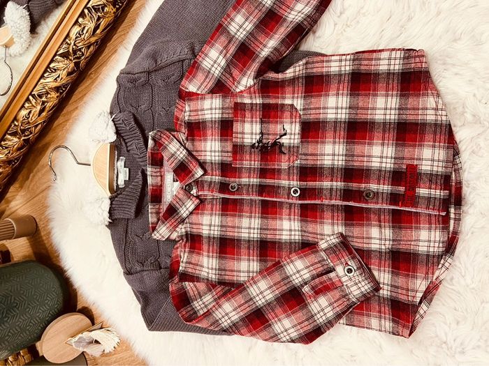 Taille 12 mois ensemble 3 pièces garçon multi marques bordeaux et gris * carreaux * 💙 - photo numéro 3
