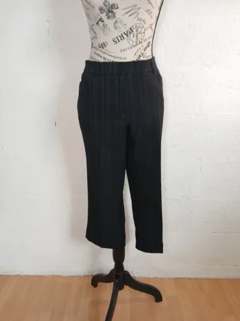 🖤 Bermuda / Pantacourt noir à rayures – Taille 42 – Très bon état
