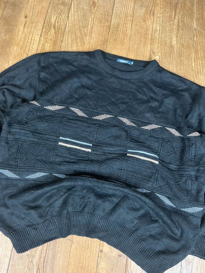 Pull vintage maille motifs rayures noir XXL - photo numéro 2