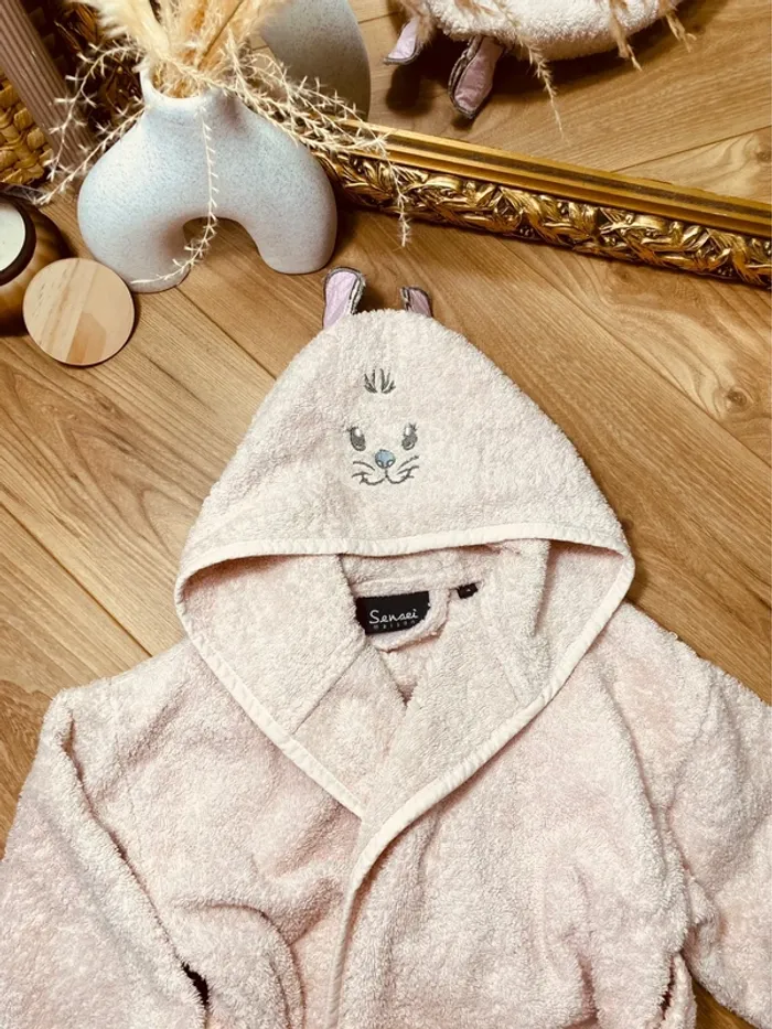 Taille 4 ans peignoir éponge fille maison sensei rose pâle * chat * 🩷 - photo numéro 2