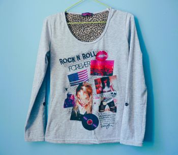 T-shirt Femme kiabi S 36 Rock imprimé manches longues TBE