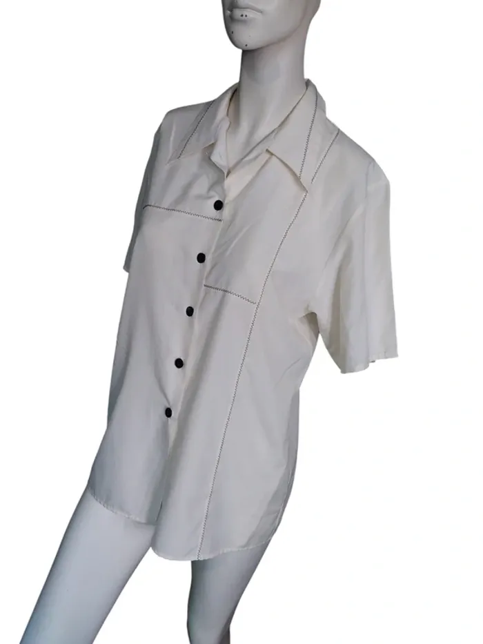 Chemisier chemise top tunique printemps été blanc surpiqûres vintage retro