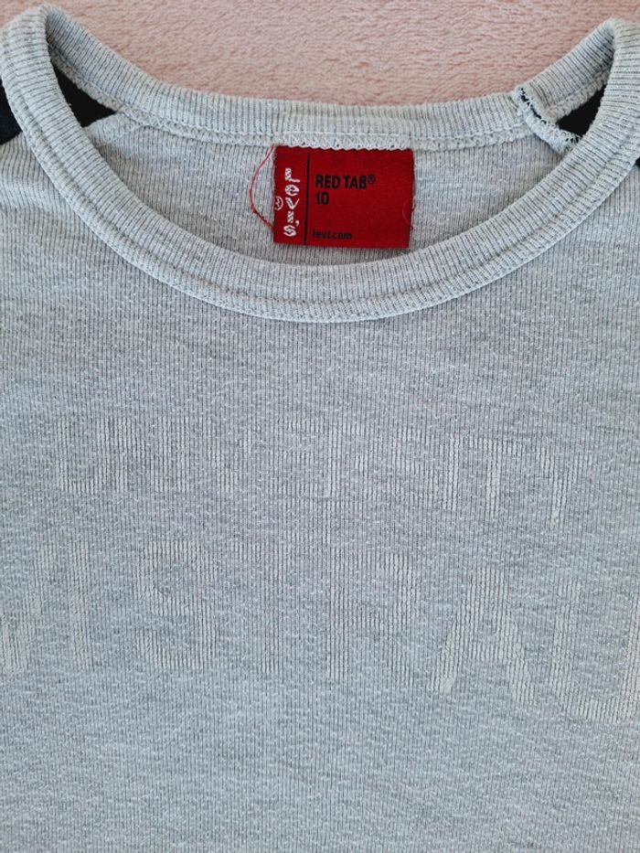 T-shirt manches longues Levi's 10 ans bleu marine et gris clair - photo numéro 3