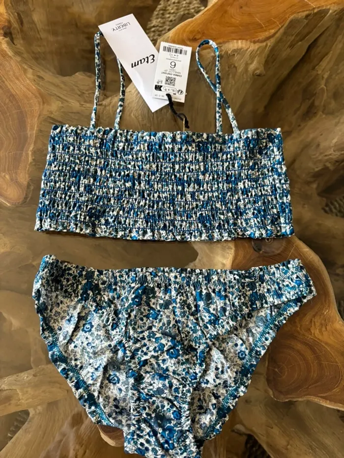 Maillot de bain 2 pièces Etam fille 6 ans bleu fleur - photo numéro 2