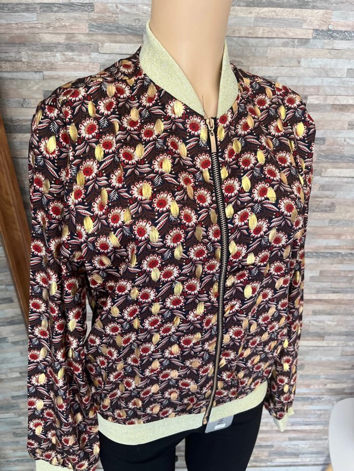 Bomber bleu marine et doré à fleurs - photo numéro 2