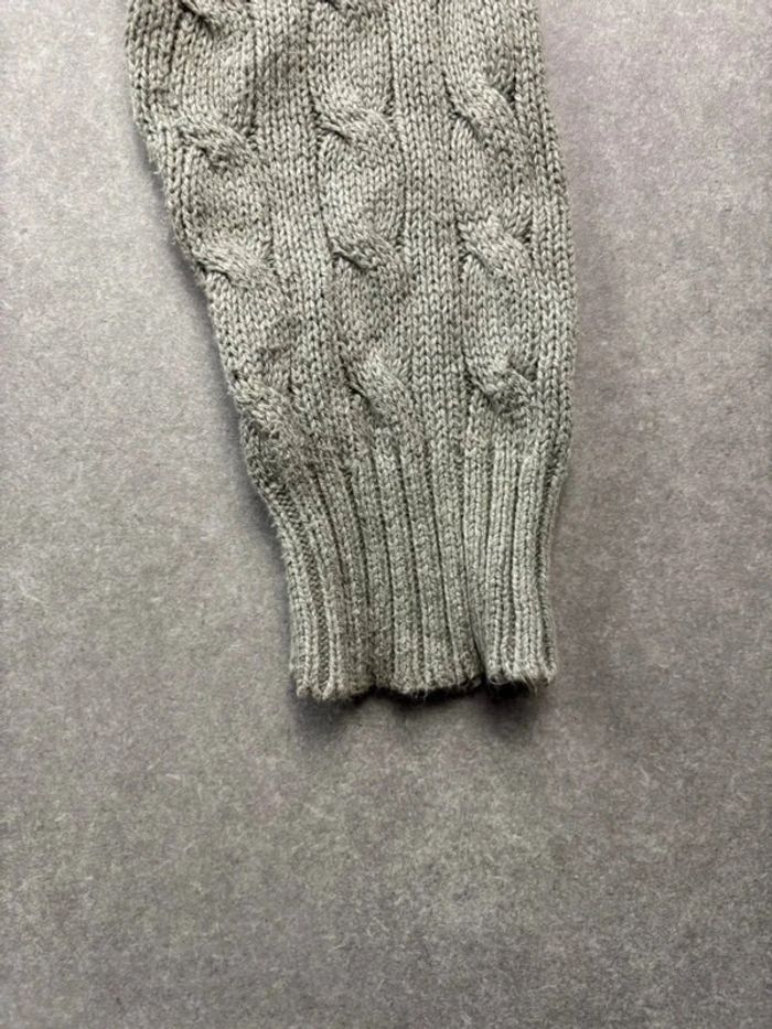 Pull d’hiver torsadé en maille Ralph Lauren col rond gris logo bleu marine taille XL - photo numéro 6