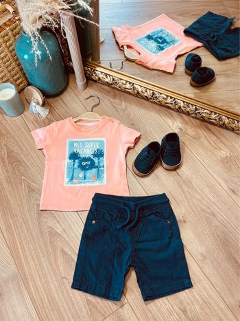 Taille 6 mois ensemble 2 pièces d’été garçon TAO Gemo orange et bleu marine * vacances * 💙