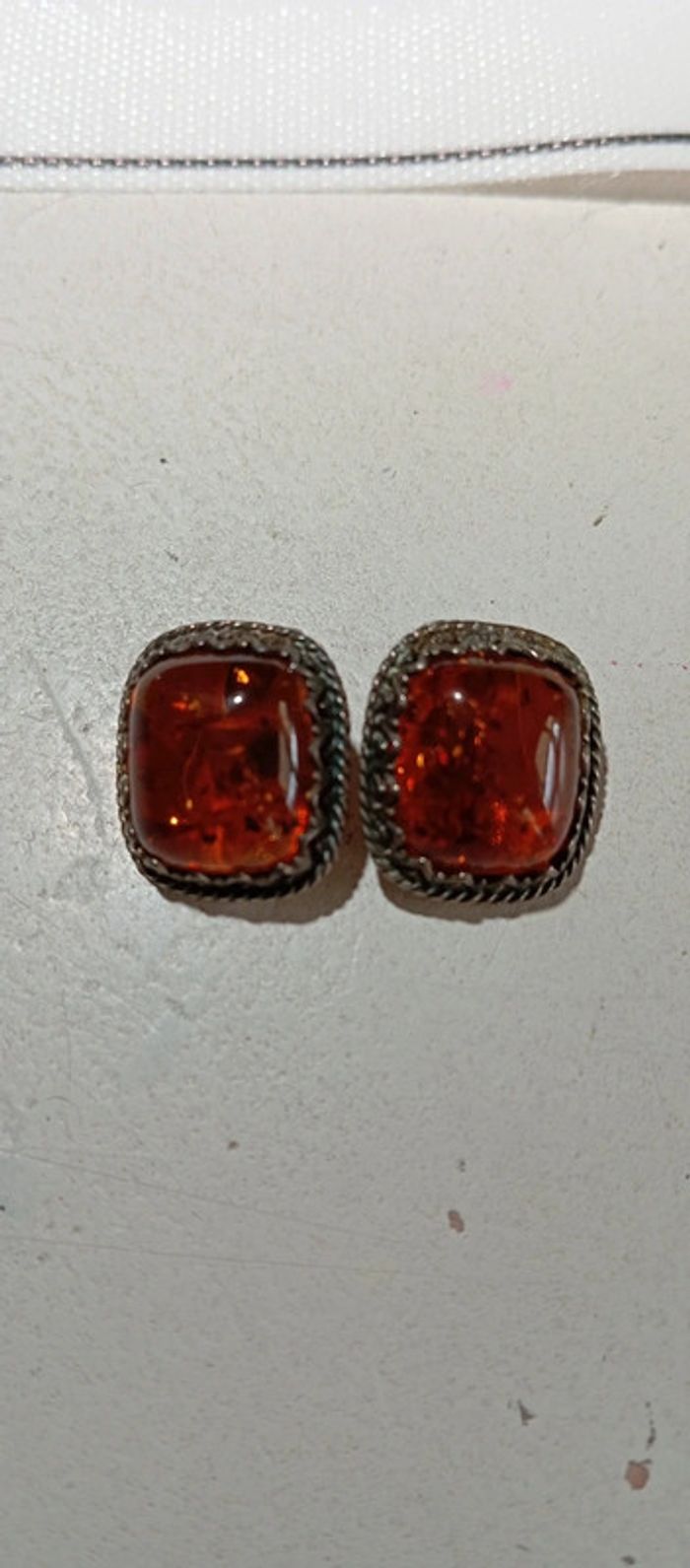 Clips d'oreilles ancien ambre et argent - photo numéro 4