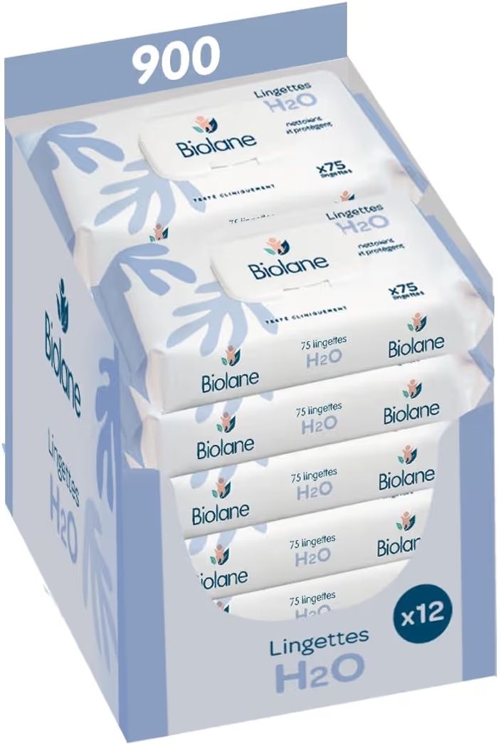 Lot 12 paquets lingettes BIOLANE H20