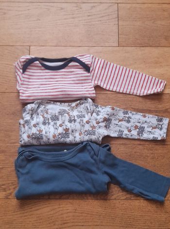 3 bodys garcon fille 12 mois bleu blanc rouge rayé foret