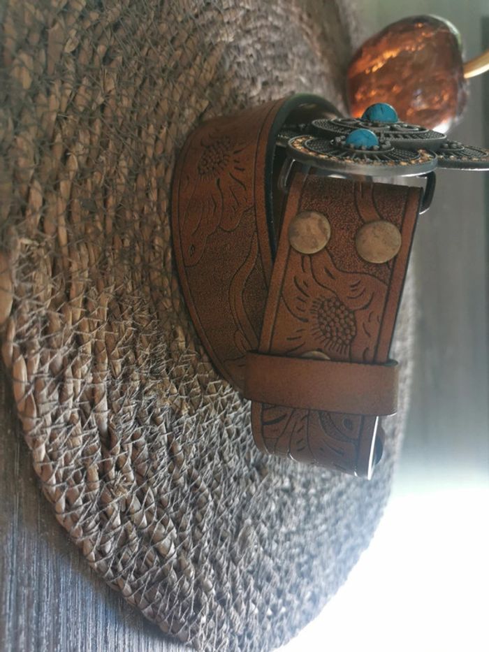 Ceinture style country fleur turquoise - photo numéro 3