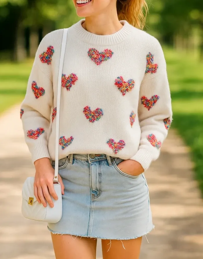 Pull coeur multicolore
