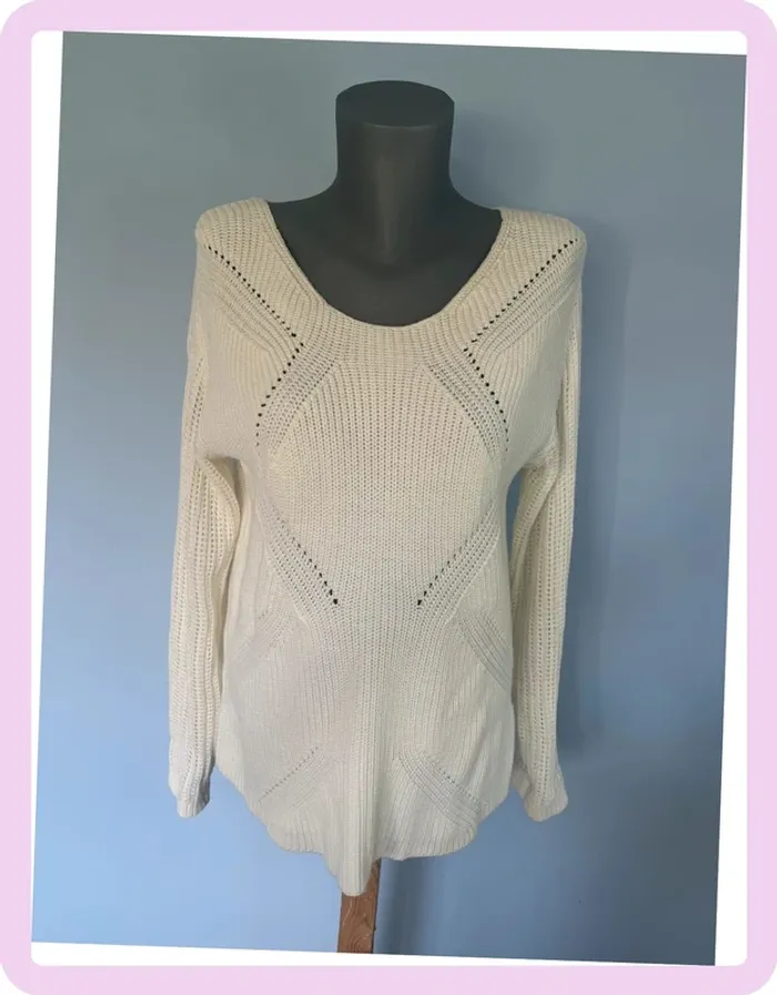 Pull maille blanc Comptoir des Cotonniers – Taille XL – Partiellement transparent & léger