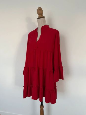 Robe manches longues fluide léger tunique rouge  Kleid dress Vestido Vestito jurk jumpsuit femme