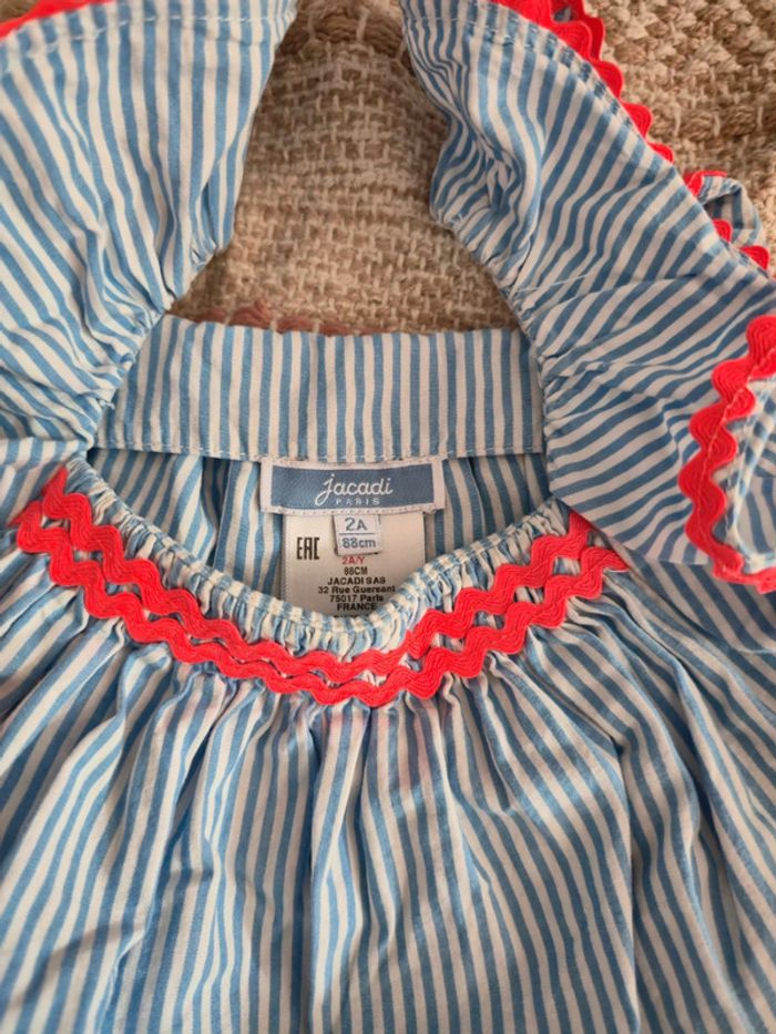 Ensemble jacadi haut et short bleu rayé blanc détail corail 2 ans - photo numéro 4