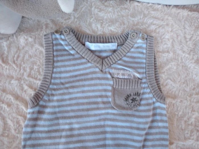 Pull col V sans manche rayé Garçon 6 mois Gémo 100% coton - photo numéro 3