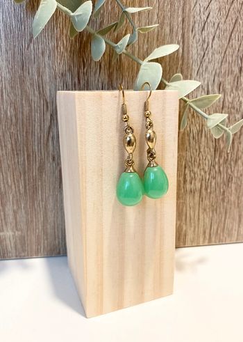 Superbe boucles pierres  💚 vert émeraude et doré -  Neuves