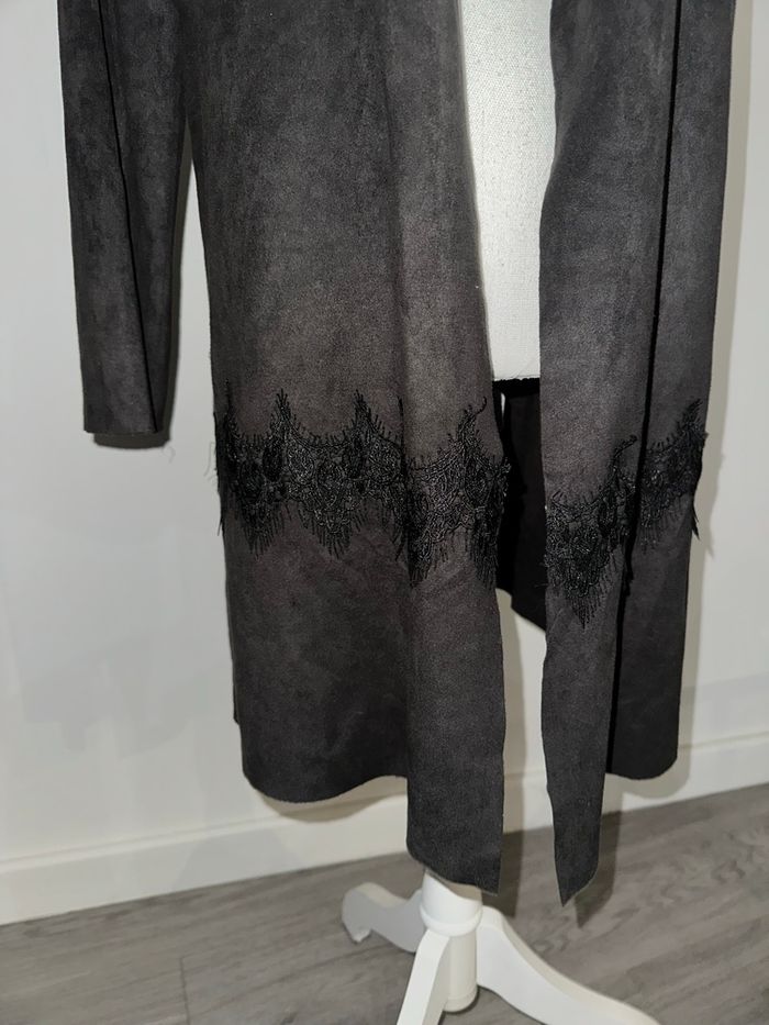 Cardigan long suédine et dentelle noir TU