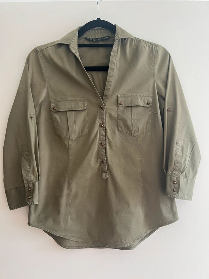 Chemise kaki manches 3/4 Zara - Taille S - photo numéro 8