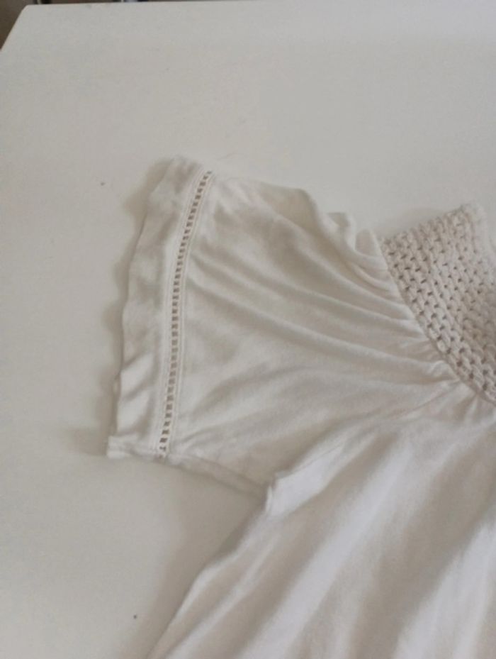 Tee shirt blouse femme manches courtes Roxy col dentelle taille S rétro vintage - photo numéro 5