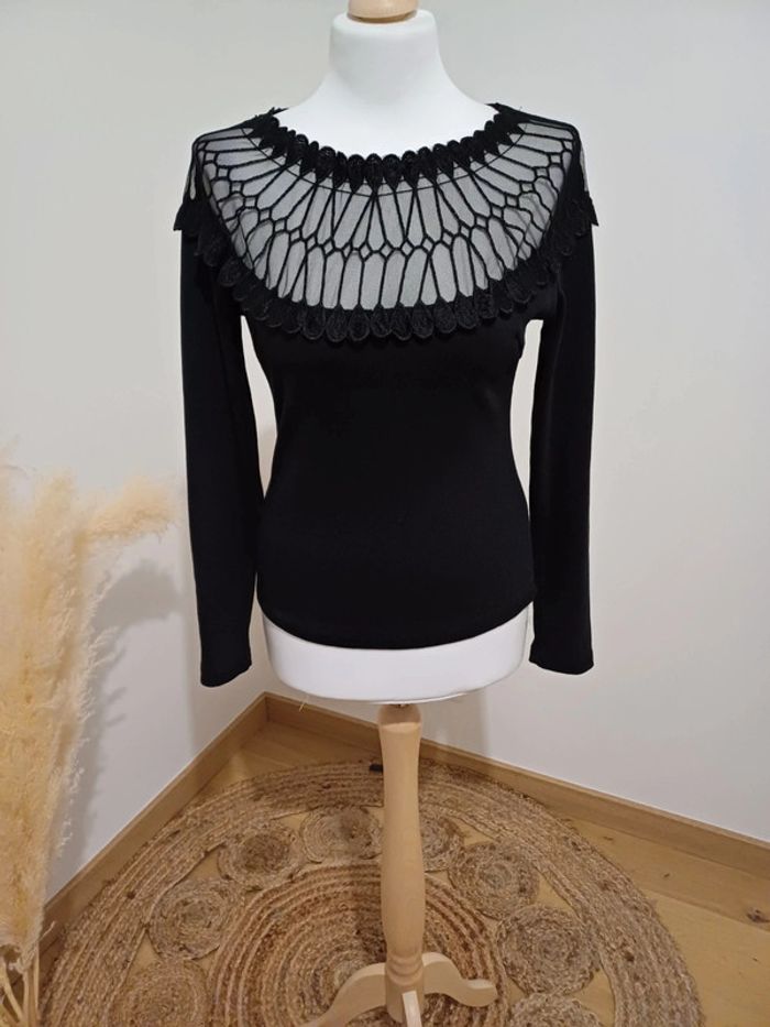 Blouse noire chic côtelée Giorgia taille S 36 - photo numéro 2