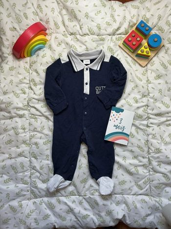 pyjama grenouillère en coton bleu marine ouverture devant 3 mois newborn