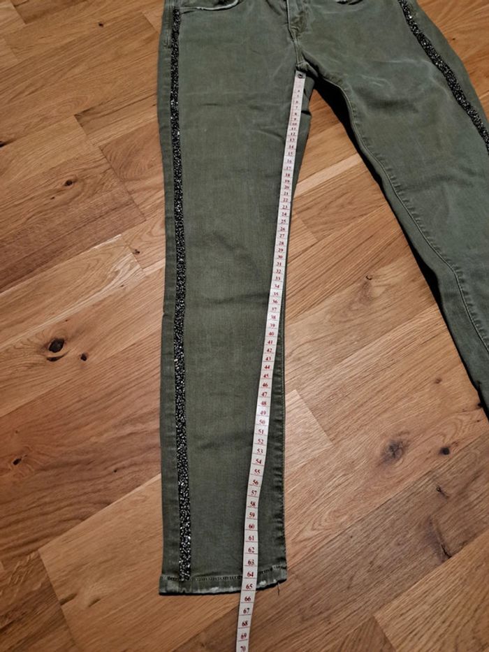 Pantalon Zara basic kaki taille 38 bords strass - photo numéro 2
